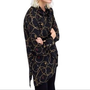 Zara Chain Tassel Horse & Jewel Pattern Tie Neck Tunic